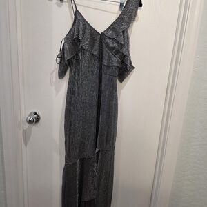 Elegant Silver Ruffle Dress